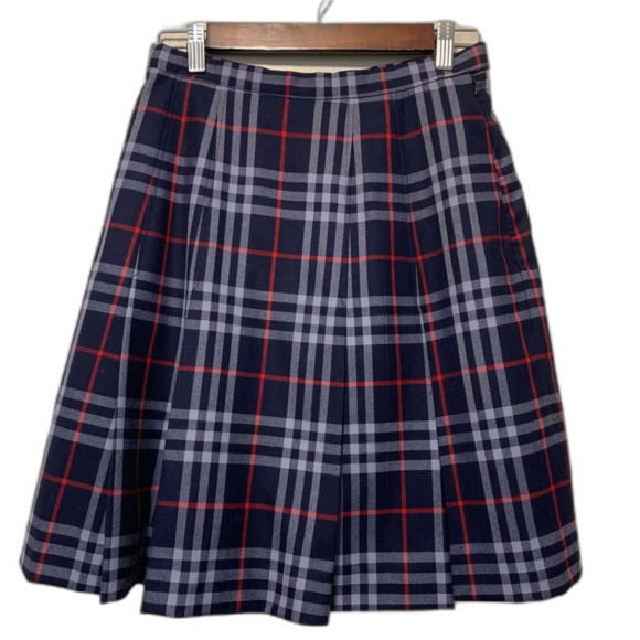 Burberrys Blue and White Pleated A-Line mini wool Skirt size 10 - Picture 1 of 6